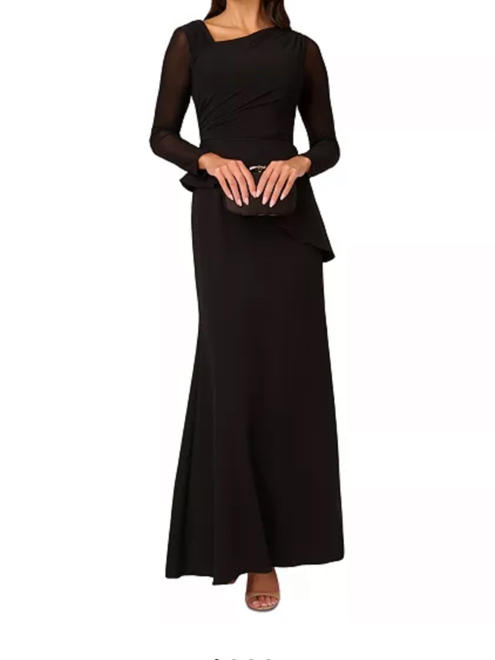 Adrianna Papell Black Long Sleeve Peplum Evening Gown